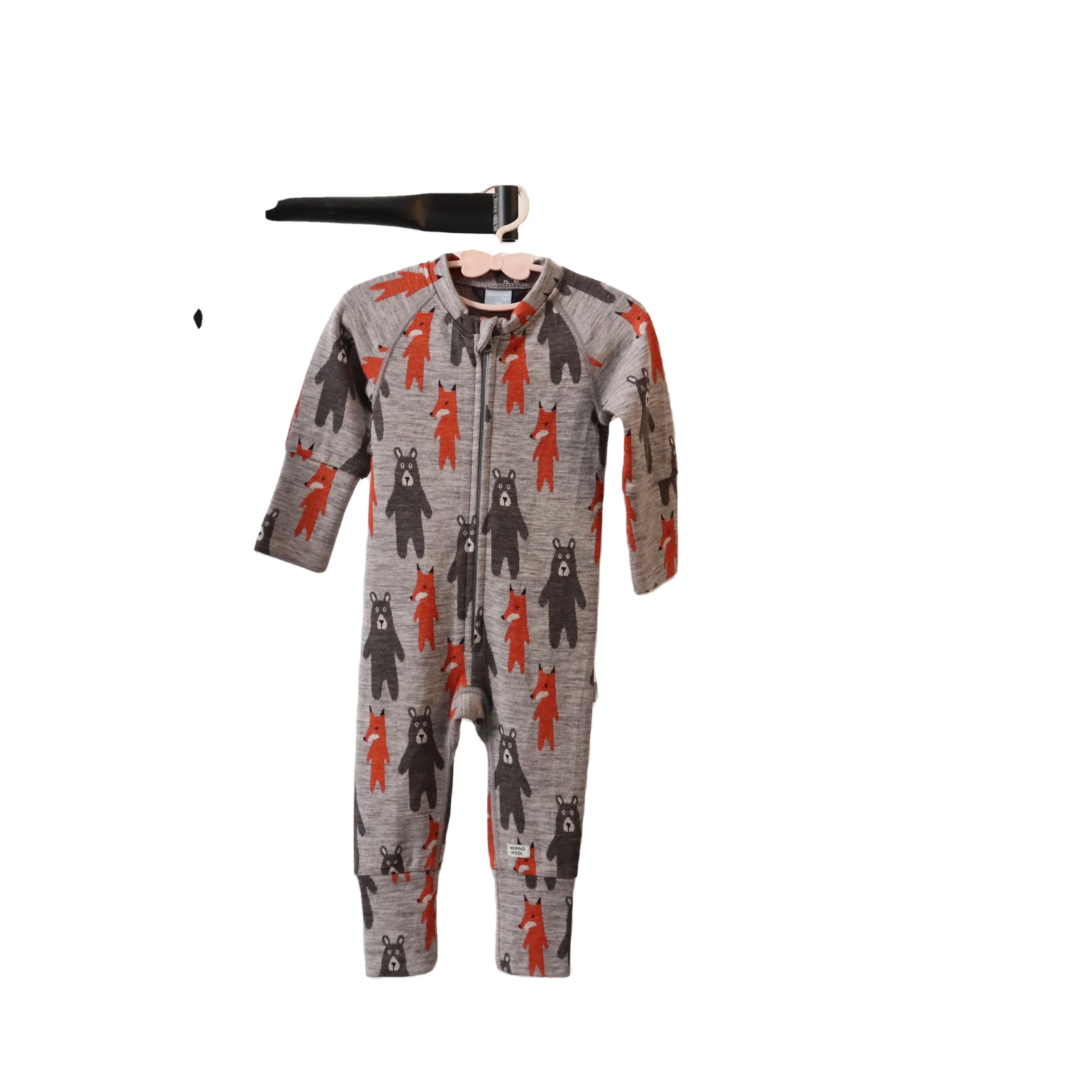 LEHEHE   Customized 100% merino wool babys body wear  jumpsuit with cute cartoon pattern