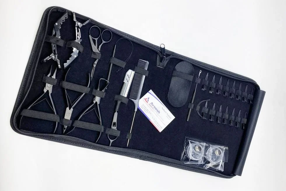 Black Hot Selling Wholesale Surgical Grade Stainless Steel Hair Extension Pliers With Micro Beads, Hair Gripper Tools Kit Set
