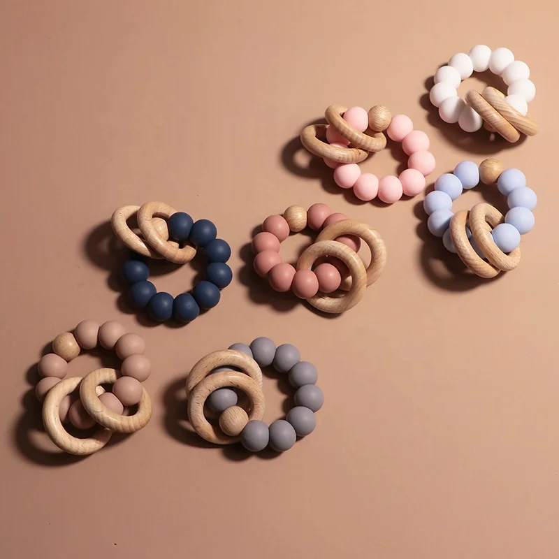 LoveBond Handmade Wood Baby Teether Rattle Wood Ring Baby Play Toys Rudder Ring Teethers Teething Toys Bracelet Baby Teether