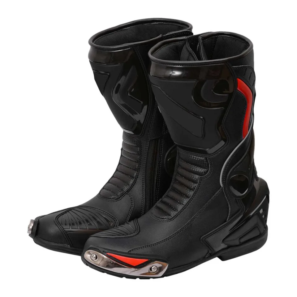 New Design Racing Motorcycle Shoes Breathable Breathable Leather Biker Motorbike Shoes Genuine Leather PVC Waterproof