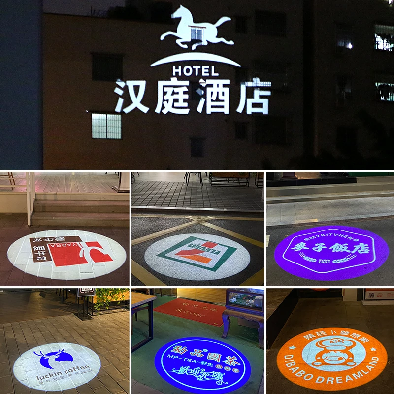 Yufan outdoor ip67 waterproof advertising light  custom logo 80w led wedding floor projection 100w door shop gobo projector