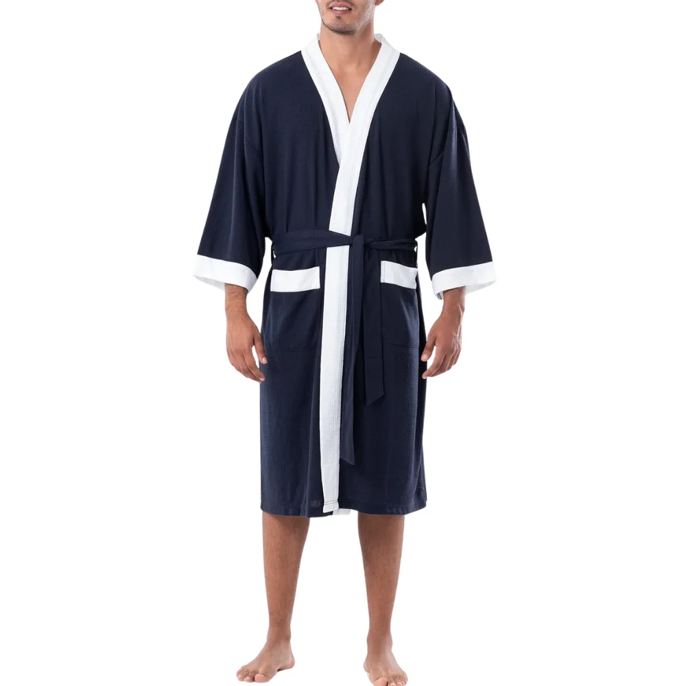Custom Logo Design Korean Style Plus Size Terry Cotton Men Breathable Bathrobe Luxury Kimono Robes For Home Hotel Spa Lounge