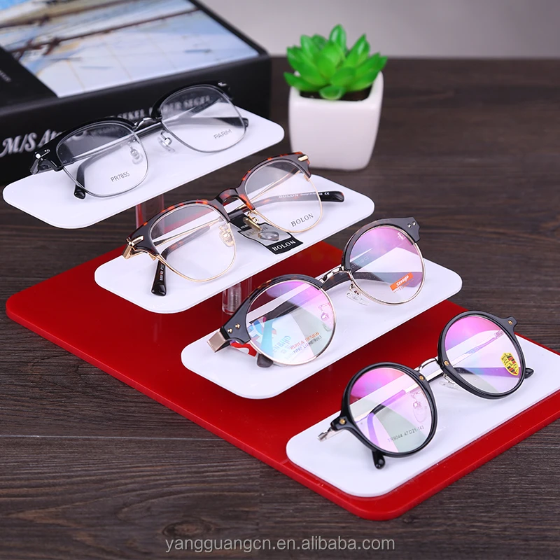 Sunglasses retail shop Optical glasses rack design red white acrylic shelf sunglass stand display props tray