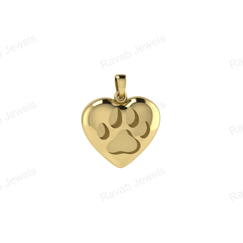 Gold Plated Sterling Silver 925 Jewelry Custom Heart Charm Style 24x21mm Shiny Wolf Paw Print Pendant Women Jewelry Manufacture