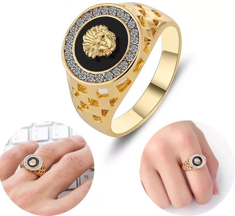 Lion Head Shape Hip Hop Certified Gold Real Diamond Vintage Hollow Finger Ring Jewelry Gift for Both Woman & Men