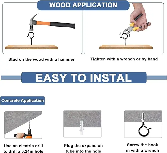 Household 20 Pieces Q Hanger Hooks Safety Buckle Windproof Screw Hooks for Hanging