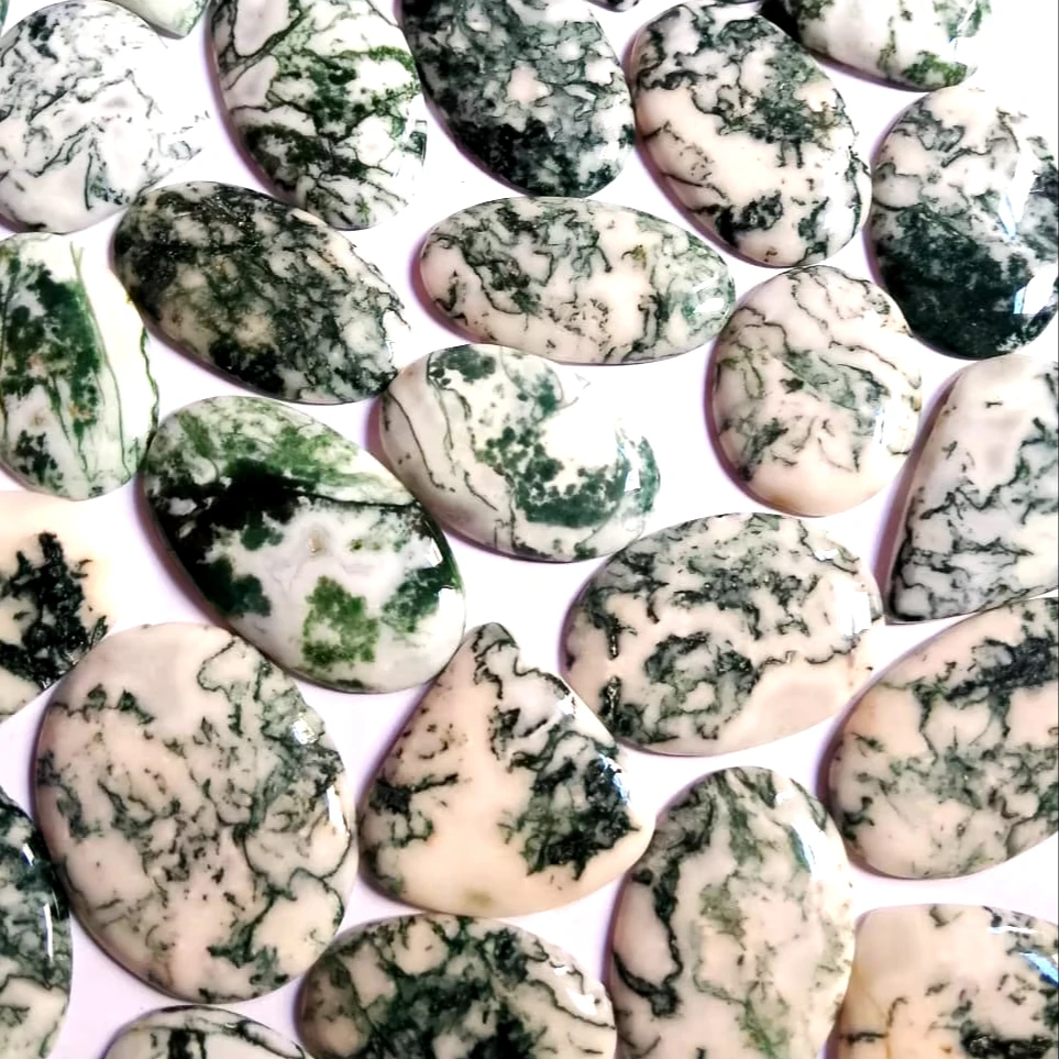 2024 Hot Sale Factory Direct Wholesale Natural Tree Agate Cabochon Pair Mixed Size Shape Loose Gemstones Jewelry Making Bulk
