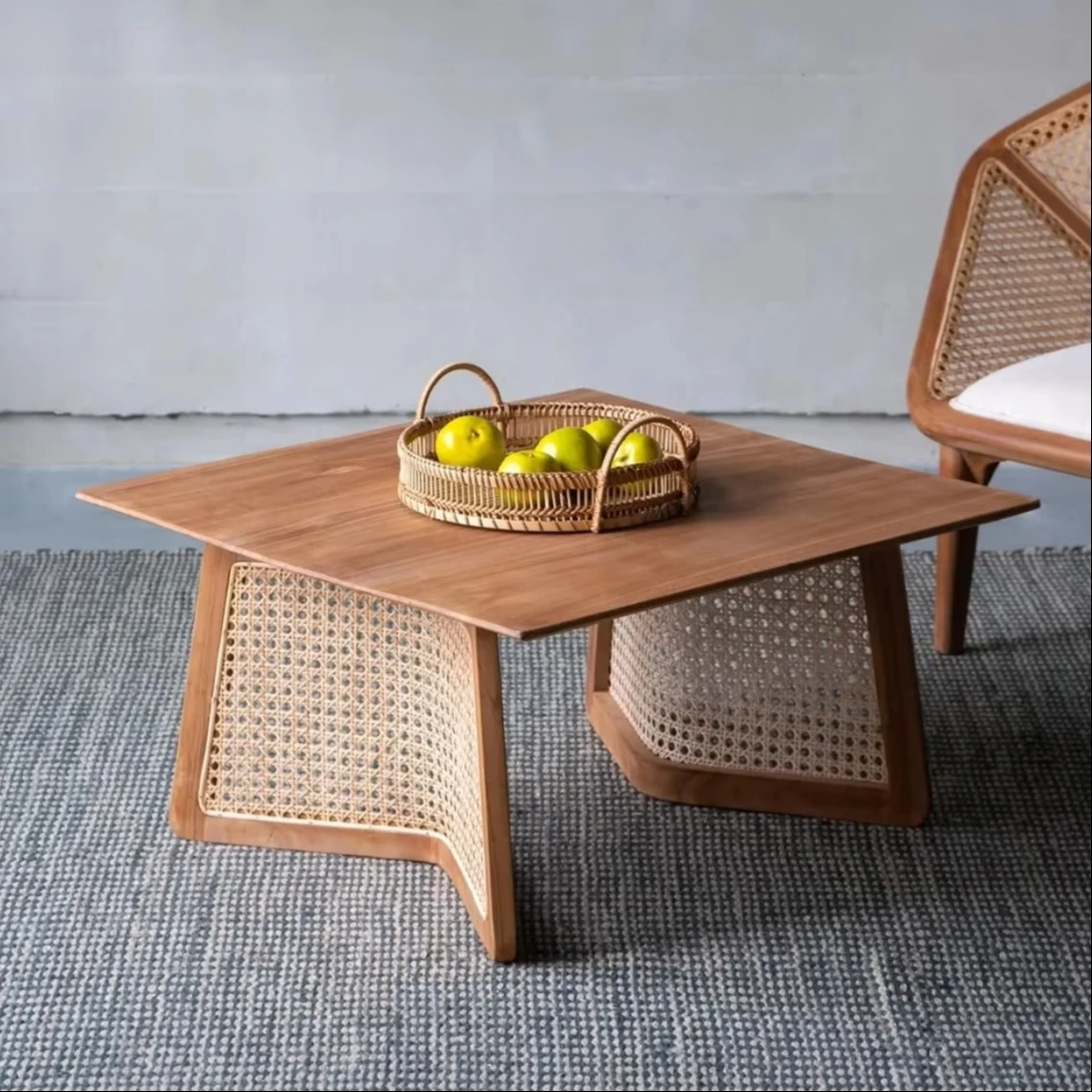 100% Premium Indian Style Rattan and Teak Wood coffee table for Bar Restaurant or Living Room Home Furniture