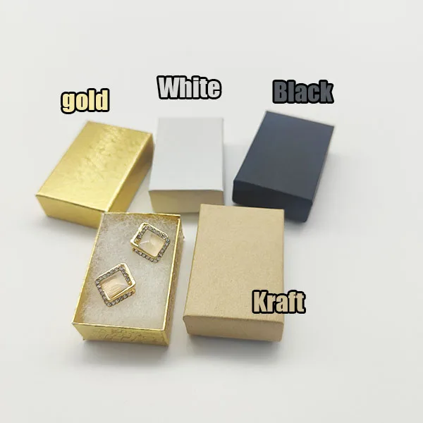 Wholesale Y#10 Size 1.86*1.23 *3/5 ' Gold Foil Paper Jewelry Box Cotton Filled For Ring Earring Custom Lid And Base Box