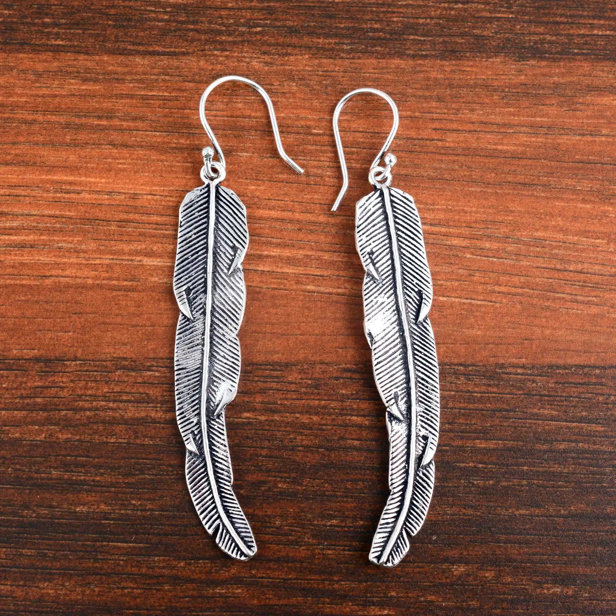Vintage   Antique  Silver   Plated    Antique  Bronze  Plated  Zinc  Alloy  Feather  Earrings  For  Women