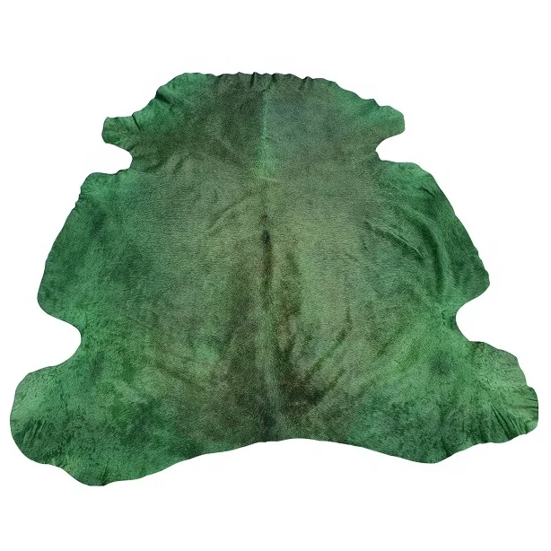 Real Cowhide Fur Leather Hair-on Dyed Dark Green Cowhide Handmade Area Carpets And Rugs For Indoor And Outdoor Decorations