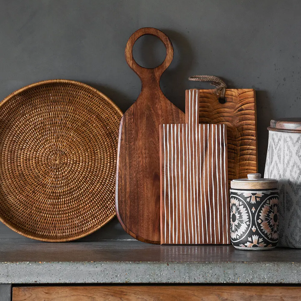 Hot Selling japandi Style Round Rattan Tray With Handle - Natural