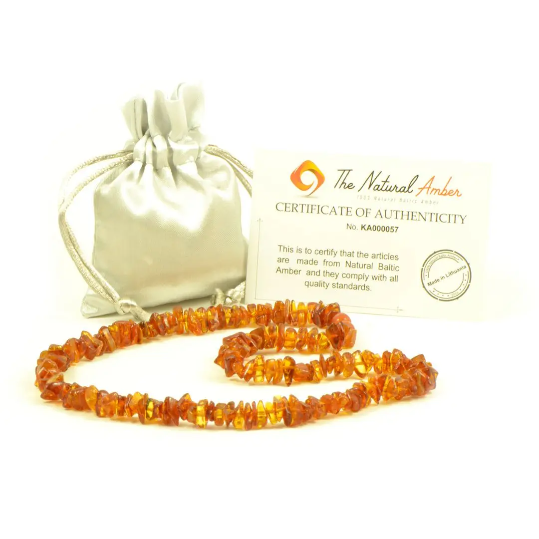 Cognac Chip Polished Baltic Amber Necklace for Adult, Healing, Anti-Inflammatory