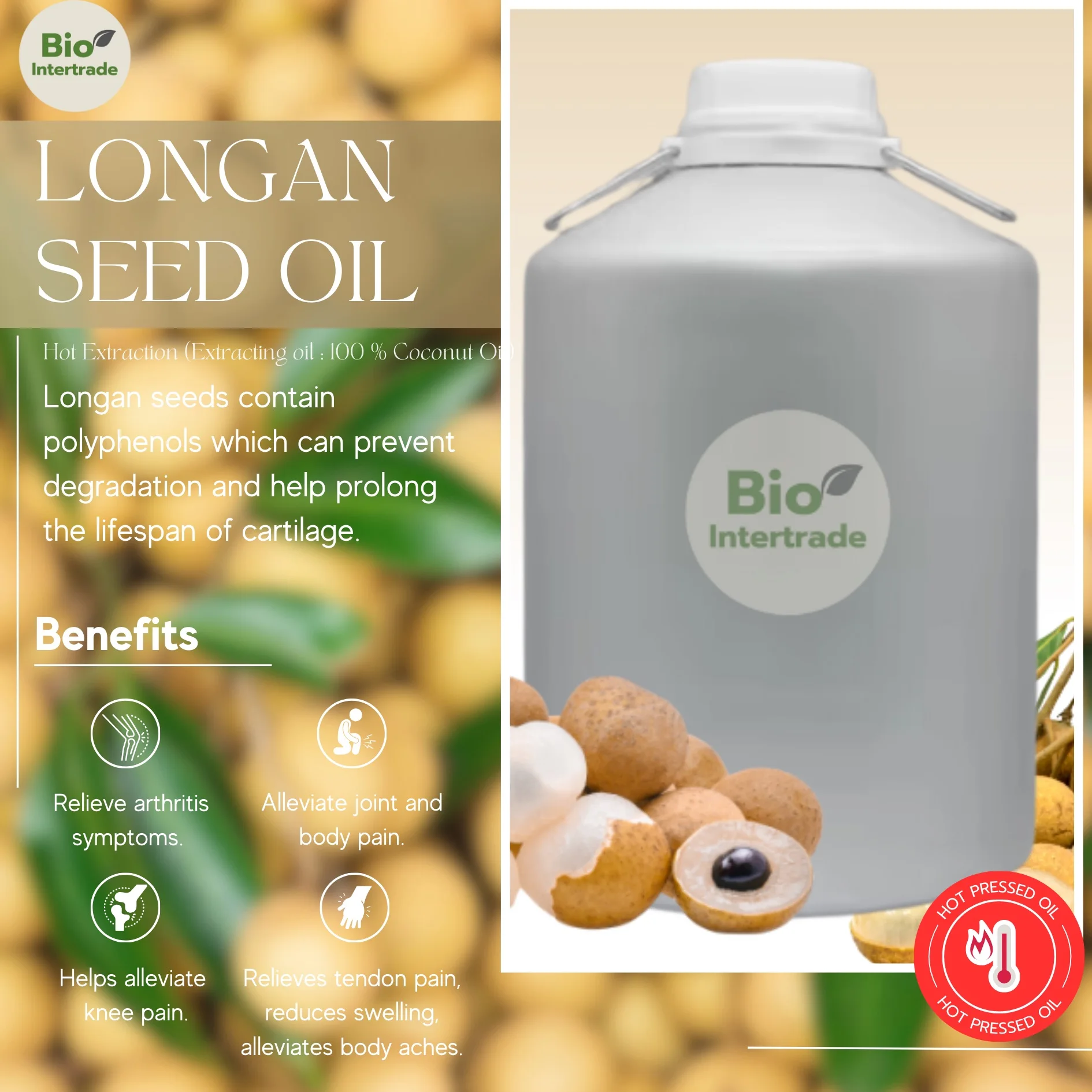 Longan Seeds Oil 5000ml (Premium Grade) From Thailand Hot-Pressed Bulk Sale Cosmetic Base Oil