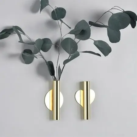 Wall Decor Sticker Metal Flower Vase & Faux Plants Hanging Planter Wall Mounted for Home Decoration and Gifting Purpose