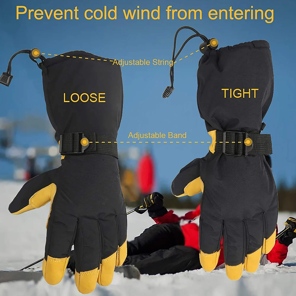 Customized Durable PU Synthetic Leather Ski Gloves Waterproof Windproof Snowboarding Ski Gloves