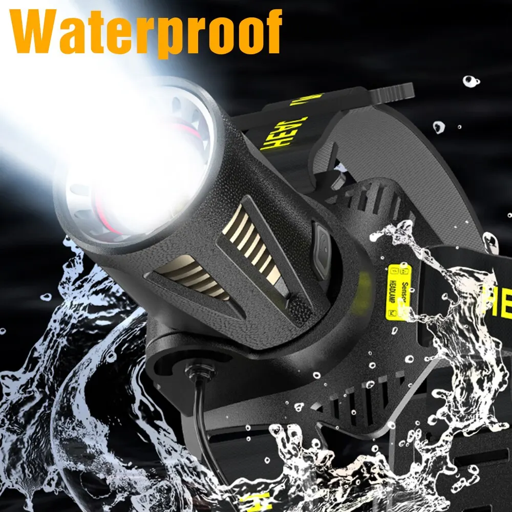 1000 lumen waterproof Head lamp light Type C 18650 ZOOM XHP360 Motion Sensor powerful LED Headlamp Rechargeable with power bank
