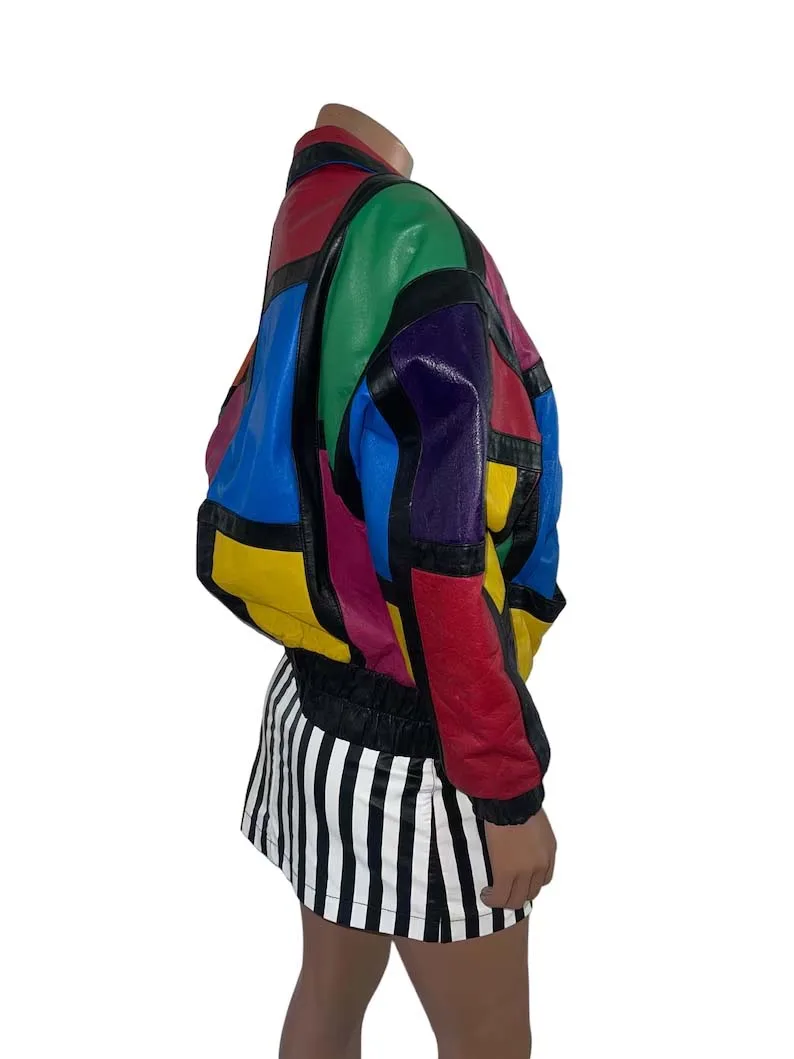 Checkered Vintage Color Block Lamb Leather Bomber Jacket Bomber Custom Colors accept