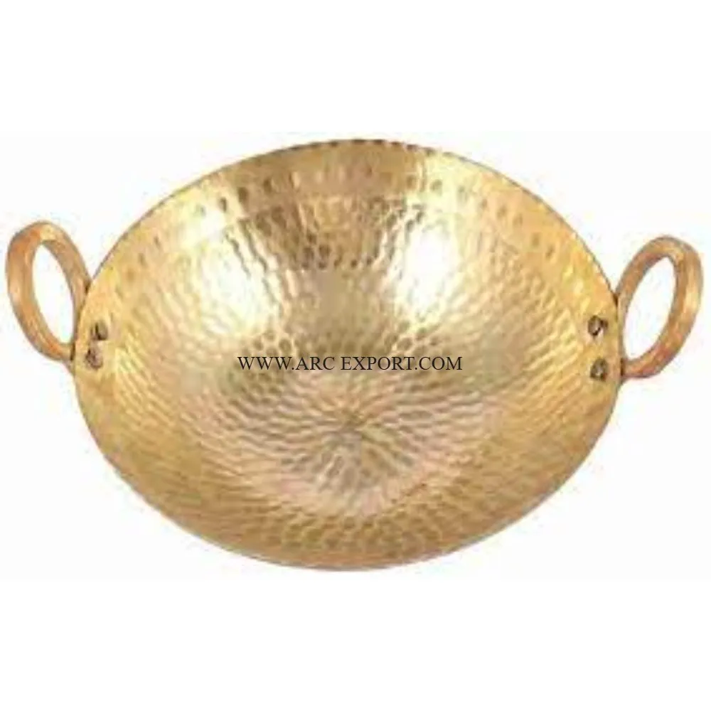 Deluxe Quality Pure Brass Hammered Designing Large Size Food Cooking Kadhai Greatest Top Selling Fancy Vintage Food Kadhai