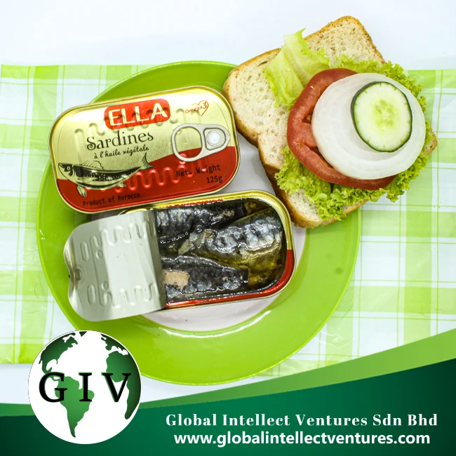 ELLA High canned Quality Sardines from Morocco with vegetable oil tin Weight125g, wholesale price