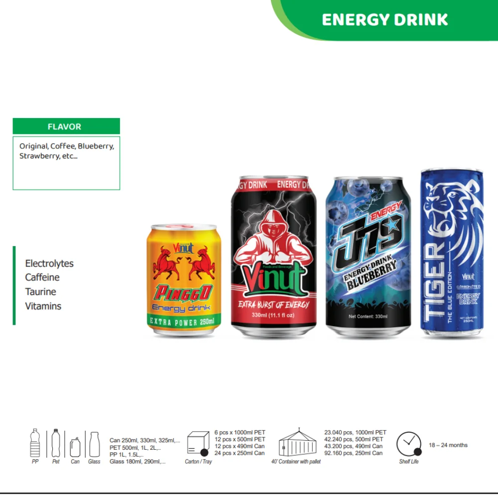 Energy Drink Made in Vietnam 330ml 220 Volt Thunder Power From Real Ingredient Free Sample Beverage Manufacture Private Label