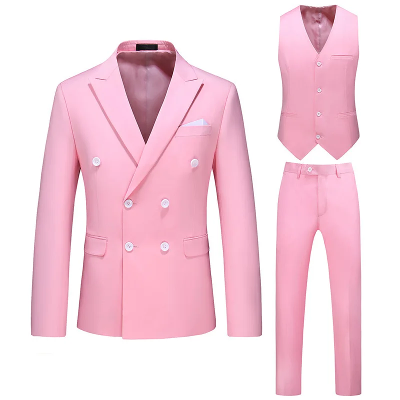DE0069RV Plus Size Suit Three Pieces Set Double Breasted Solid Color Hollow Out Sehe Fashion