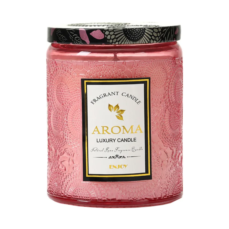 Large Aromatherapy Candle Creative Relief Glass Cup Smokeless Handmade Soy Wax Jar Fragrance Gift Candle