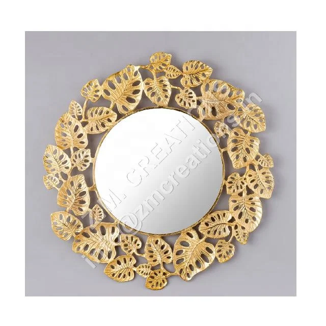 Modern Gold Leaf Design Wall Mirror Home Decorative Art for Villa Hotel and Living Room Framed Flower Pattern