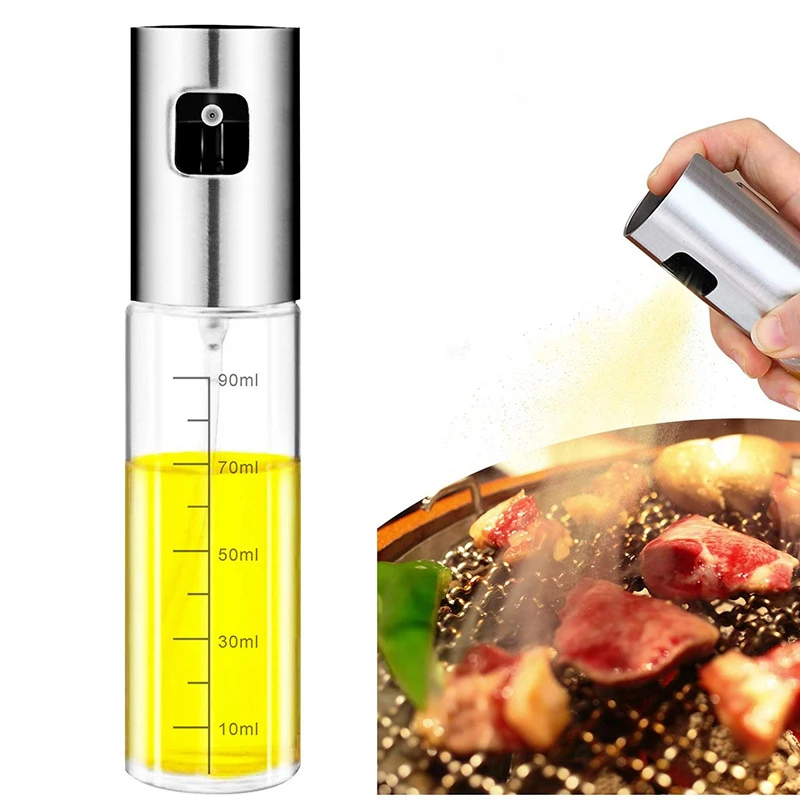 Kitchen Sprayer Mister Stainless Steel Glass Vinegar Olive Oil Mister Spray Glass Bottle for Cooking Salad BBQ with Brush Funnel