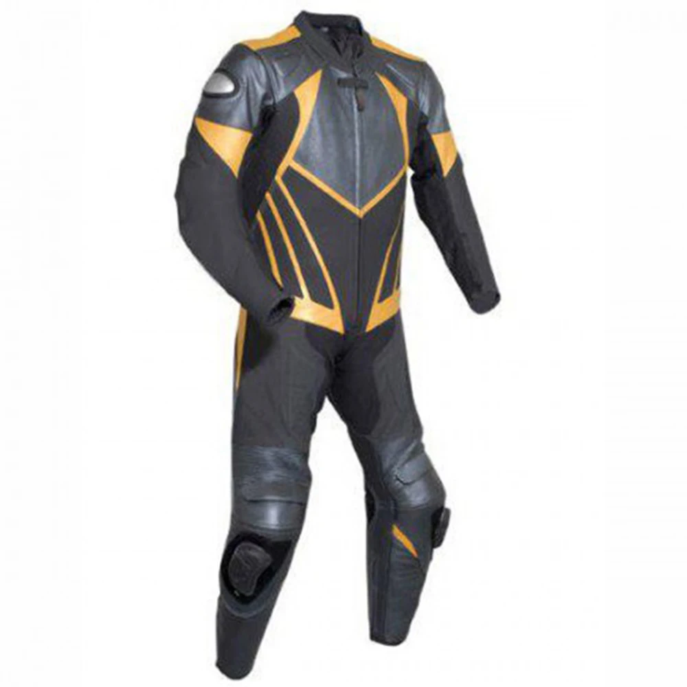 Motorcycle Mens Racing Biker Leather Suit Motorbike Leather Jacket Pant customized Yellow & Black Leather Suits For Bikers