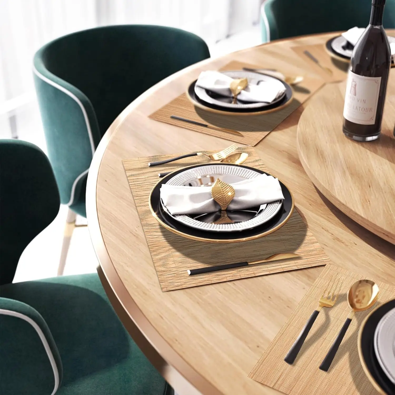 Bamboo Placemats Japanese Style Natural Anti-Slip Washable Heat-Resistant Table Mats for Dining Room