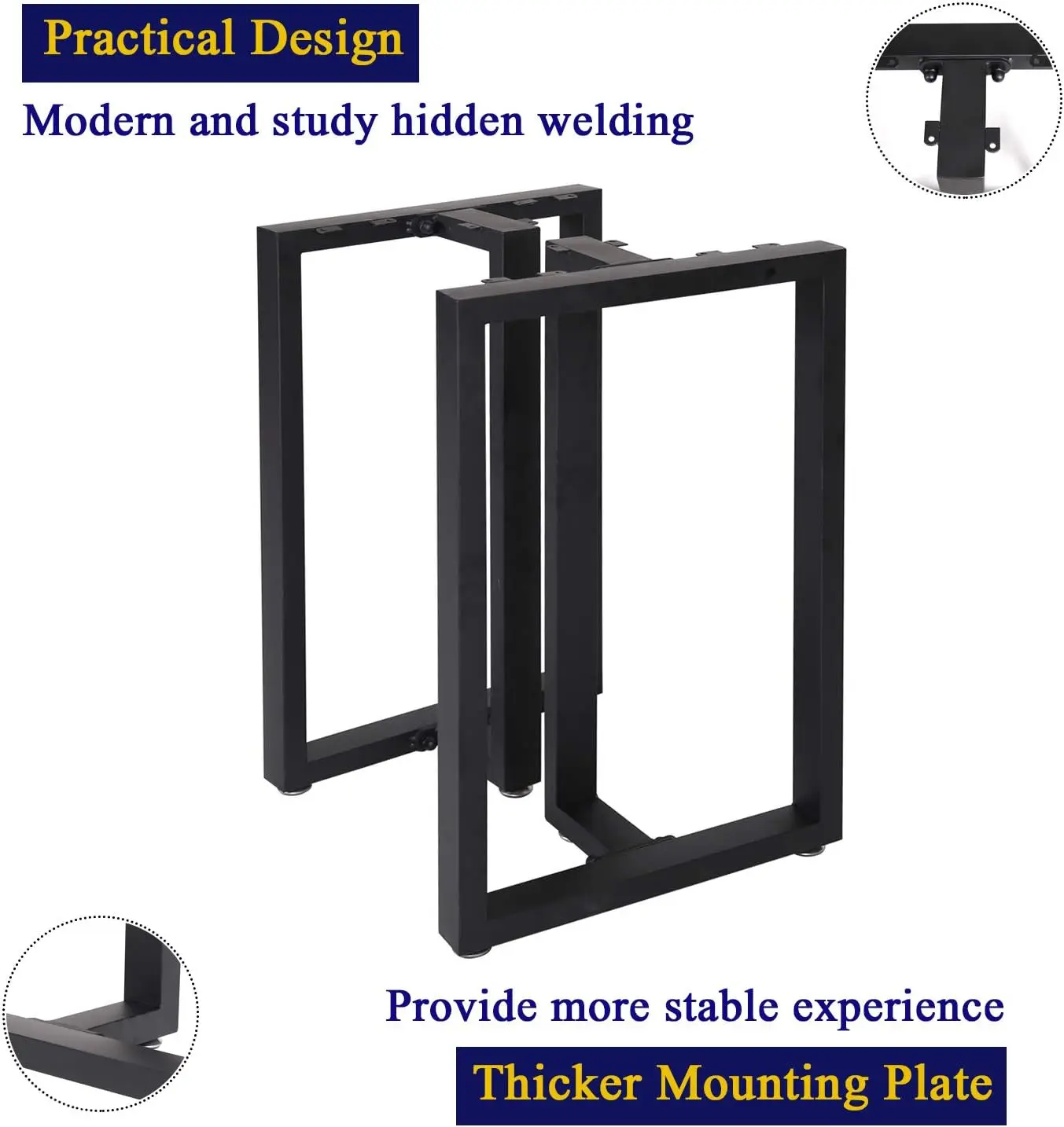 28-Inch High 18-Inch Wide Heavy-Duty Black Metal Table Legs Modern Industrial Style Rectangular Console Table Supports