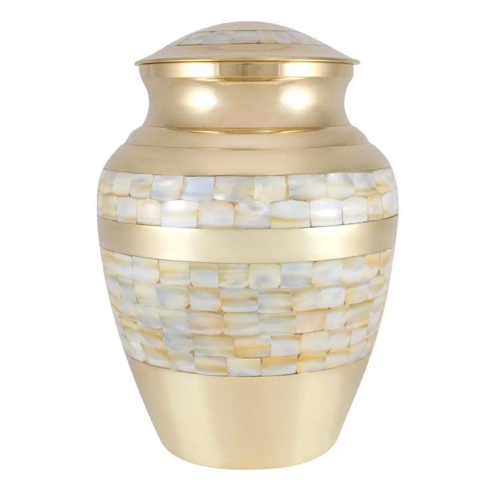 Premium Quality Adult Mother of Pearl Looks Beautiful Brass Cremation Urns Large Keepsake For Ashes