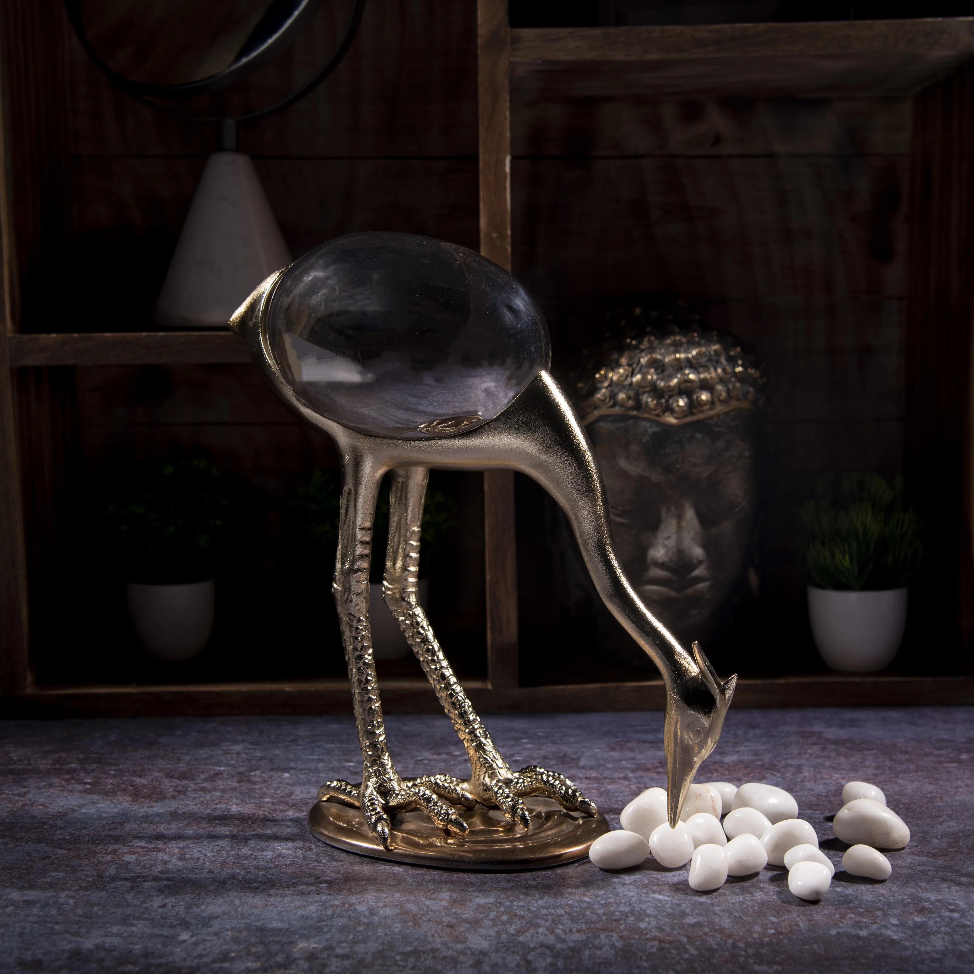 Factory Direct Antique Metal Ostrich Artpiece Sculpture Gold Plated Home Decor Aluminum Decorative Accent Garden Decor Figurine