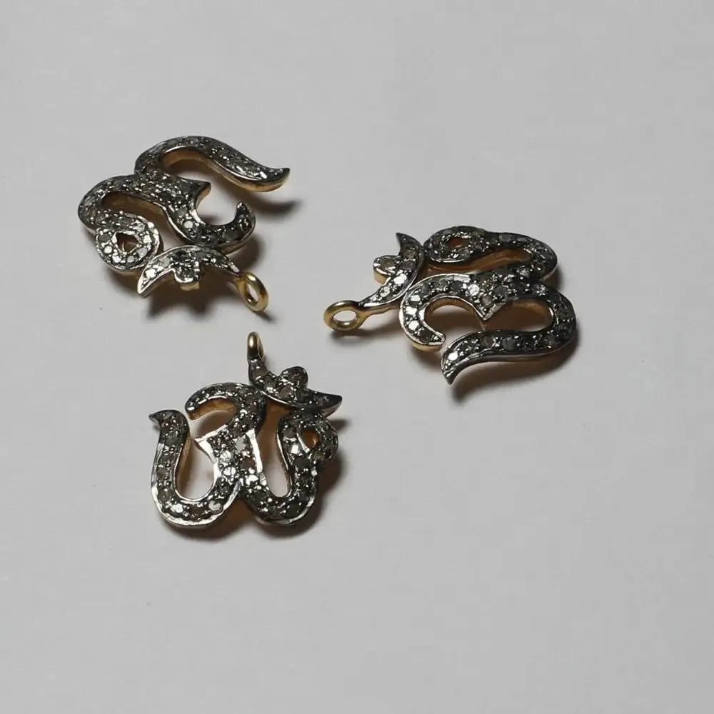 Om Symbol Natural Diamond Charm in 925 Sterling Silver from Manufacturer Shop Now at Wholesale Factory Price Semi Precious Stone