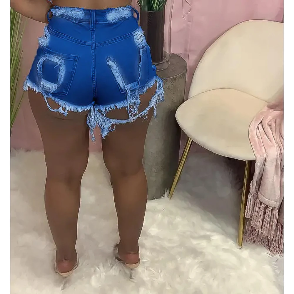 Summer Ripped Denim Shorts Black White Blue Skinny High Waisted Casual For Women Hole Jeans wide waist Short