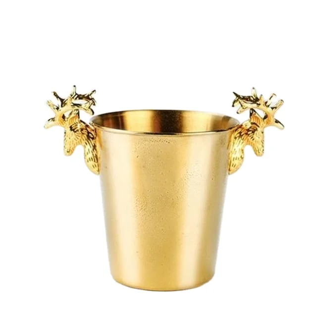 Customized Deer Shape Handle Copper Ice Bucket Manufacturer Antique Finished Bar Accessories Copper Finished Ice Bucket