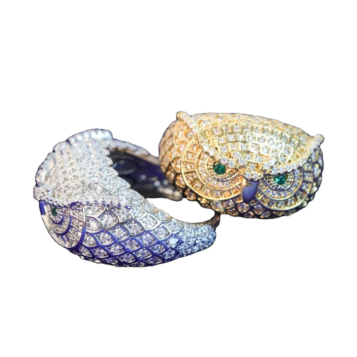 Owl Edition Design Awarded Iced Out Ring Hip Hop Jewelry Unisex Sizes Ring Base 18k Gold Plated 2 Mircons Baguett