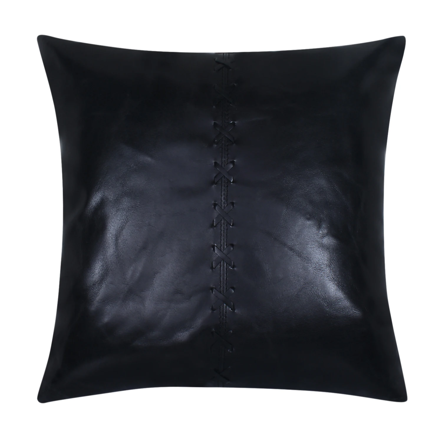 Genuine Leather Black Cushion Cases Luxurious and Durable Premium Quality Pillow Covers for Sofa Bed Stitching Technics