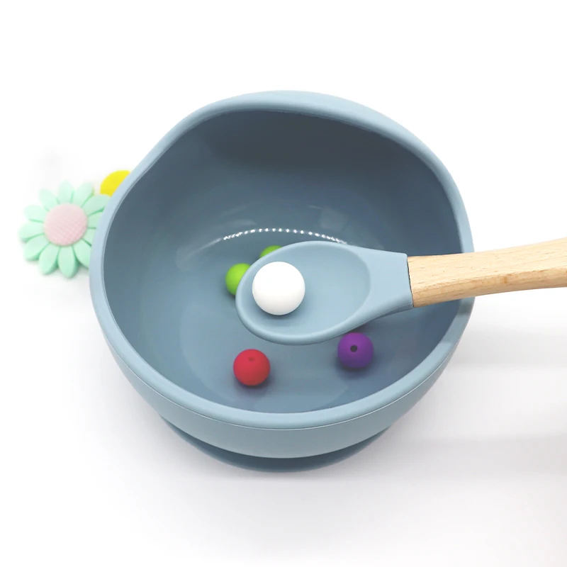 cheap price Food Grade BPA Free kids dinner supplies silicone bib spoon bowl baby eating baby feeding set