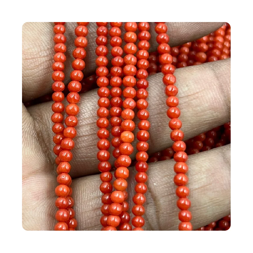 Custom Size Natural Italian Coral Smooth Round Ball Shape Beads Size 2.5 Mm to 3.5 Mm Approx 20 Inches Necklace Coral Beads
