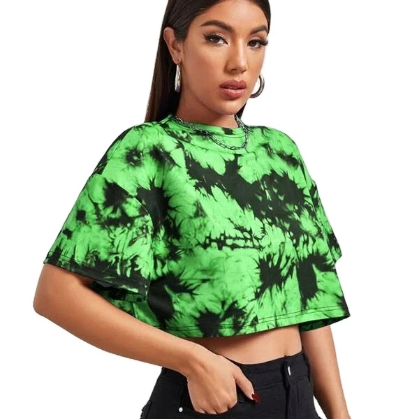Top Quality Many Colors Women Summer Tie Dye Crop Tee Short Sleeve T Shirt Woman Tee Shirt With Your Logo