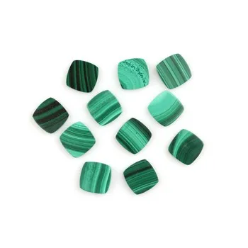Best Selling 12mm Genuine Malachite Loose Gemstones High Quality Smooth Both Sides Flat Cushion Shape for Jewelry Making