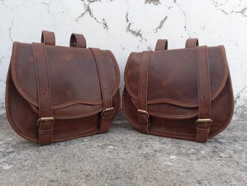 Унисекс коричневая большая спортивная сумка из буйволовой кожи под заказ стиль спортивные сумки 2 боковые мотоциклетные седельные для путешествий