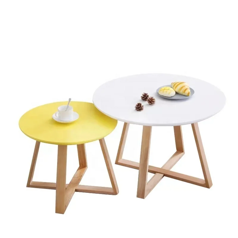 Nordic Round Coffee Table Modern Simple Apartment Household Living Room Furniture Sofa Side Balcony Creative Wooden Tea Table