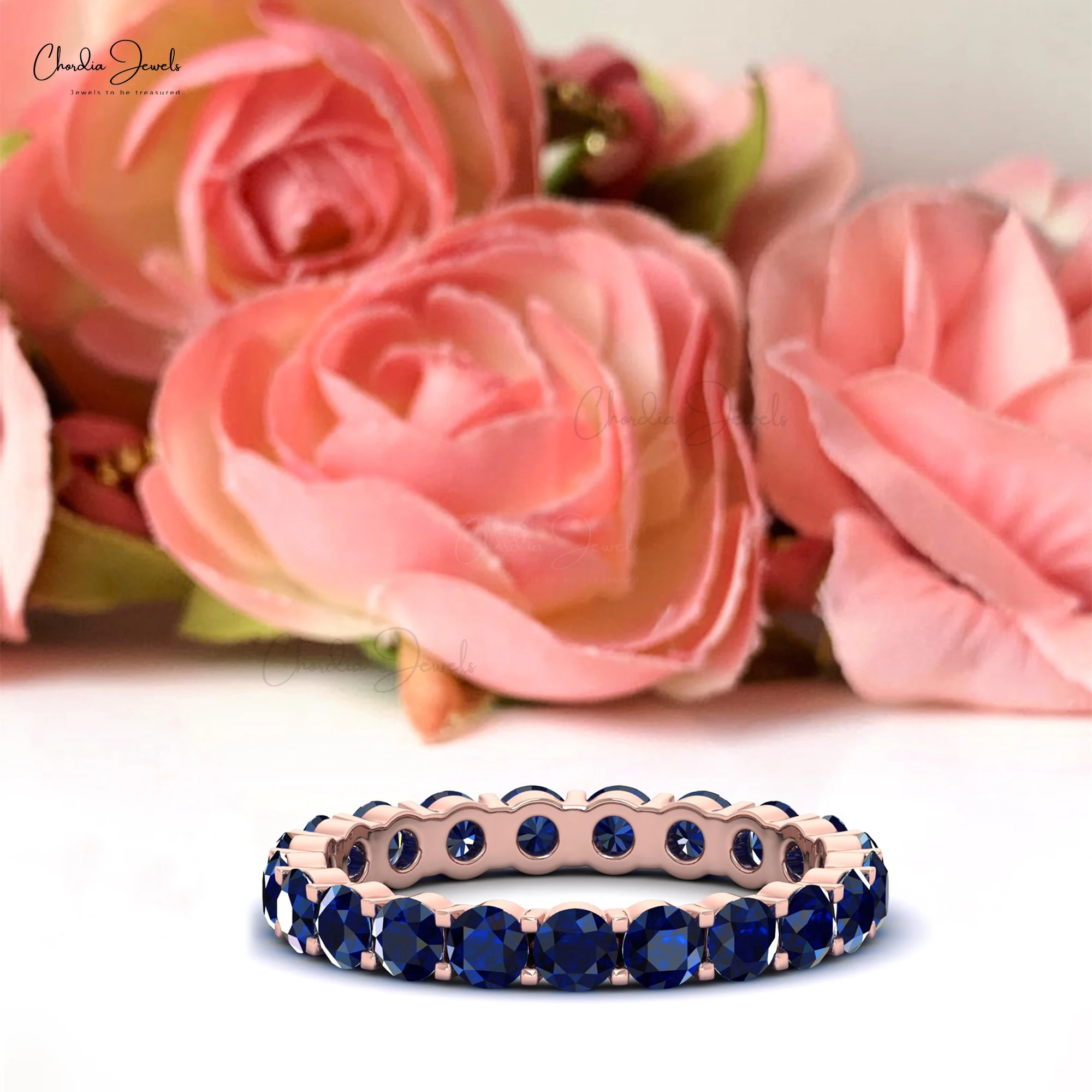 Top Selling 14k Real Gold Eternity Ring 1.26 TCW Round Blue Sapphire Precious Gemstone Wedding Band Wholesale Bulk Jewelry
