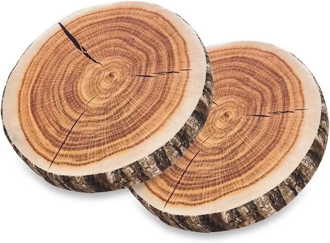 Decorative Round Wood Coaster Comfortable Kids Funny Cute Wood Log Pillow Circle Seating Floor Cushion for Home Bedroom