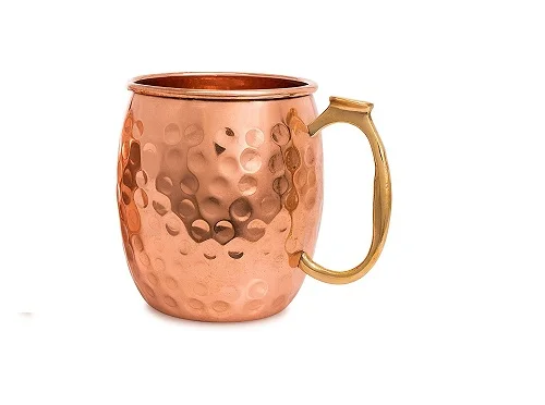 8 - ROUND SHAPE COPPER MUG - HAMMER - D HANDLE