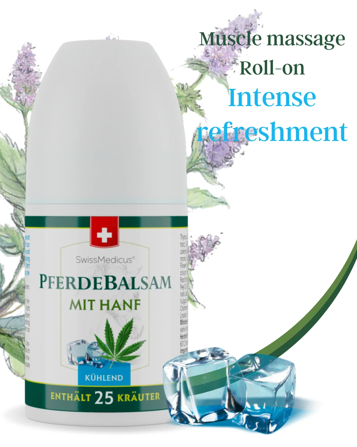 SwissMedicus Pferdebalsam with hemp cooling Roll-On, heavy legs relief, Swiss quality, pain relief cream, Varicose veins, 90 ml