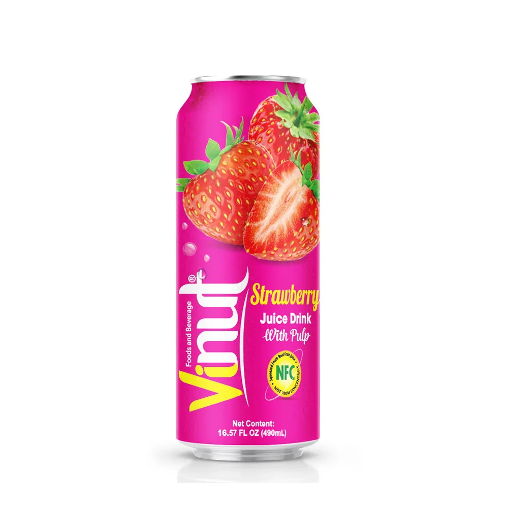 490ml Canned Vinut Strawberry Juice Drink with Pulp from Real Fruit Juice Tropical Juice from Vietnam Factory